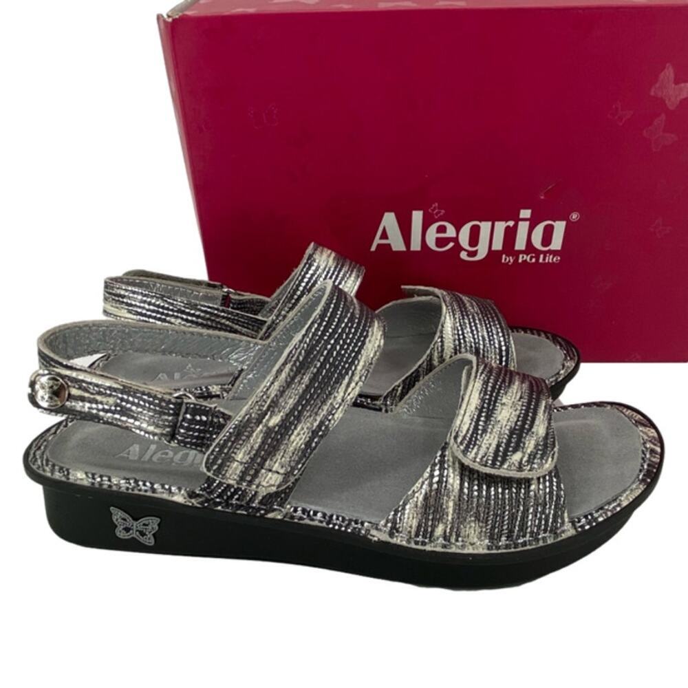 Alegria Sandals Size EU 37 Silver Gray Leather Verona Comfort Slingback